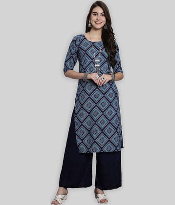 7Threads Crepe Printed Straight Women's Kurti - Blue ( Pack of 1 )
