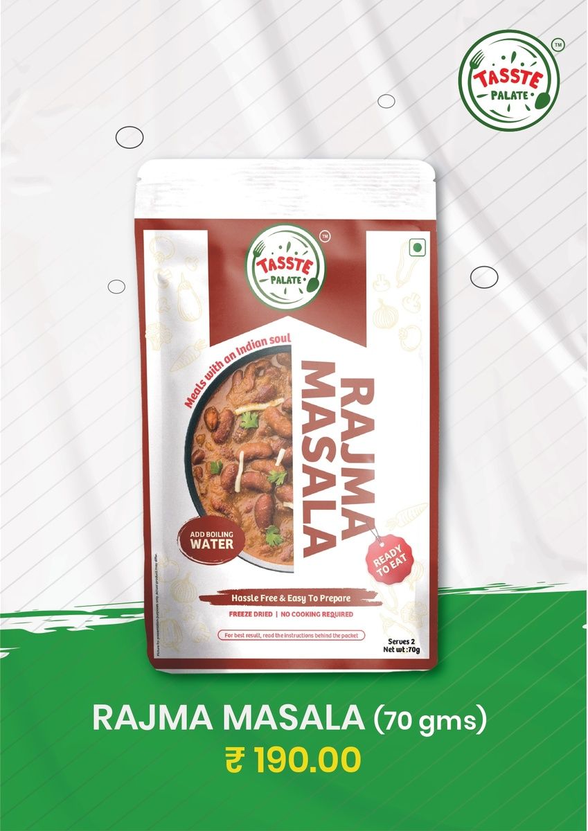 Tasste Palate Rajma Masala (70g) | Instant Kidney Bean Curry | Freeze Dried Ready to Eat | Home Style North Indian Taste | Add Hot Water