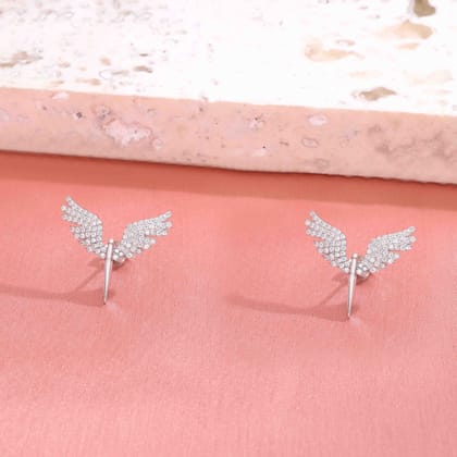 Pretty Phoenix Silver Studs Earrings-White Stone / Silver