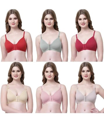 Softskin Pack of 6 Cotton Blend Non Padded Women's T-Shirt Bra ( Multicolor ) FRONT OPEN