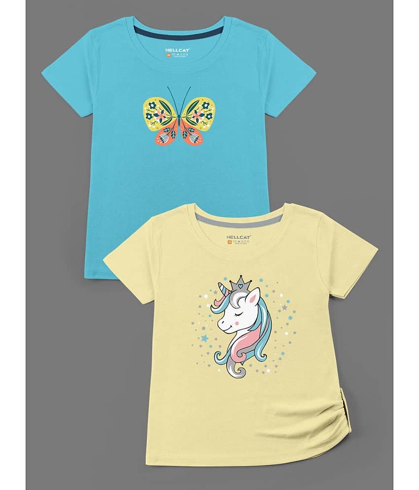 HELLCAT Pack of 2 Girls Cotton Blend T-Shirt ( Multicolor )