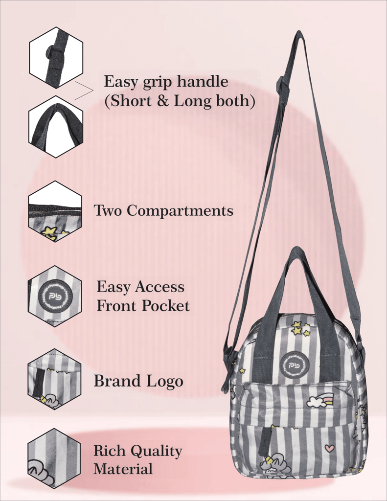 PB Pearlbags Soft Crossbody Shoulder Or Hand Bag or Sling bag Water Resistant Anti Fall Stationery Storage Bag Handbag Clutch Bag Sweet Birthday Gift For 5-10 Years Children Students Girls