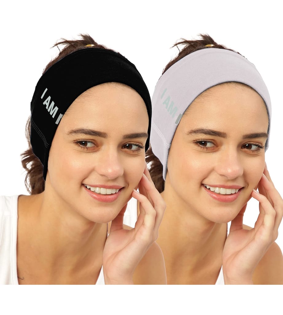 FREECULTR Unisex Bamboo Bandana, Anti Microbial Super Soft & Comfort Fit, Breathable Multipurpose Headband, Face Mask for Dust Protection and Sun - Size Printed Pack of 2-Black, Sand