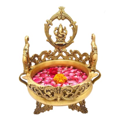 Brass Decorative Urli - Premium Home Decor Bowl, Diameter : 8 Inch (BSMAS1147 A)