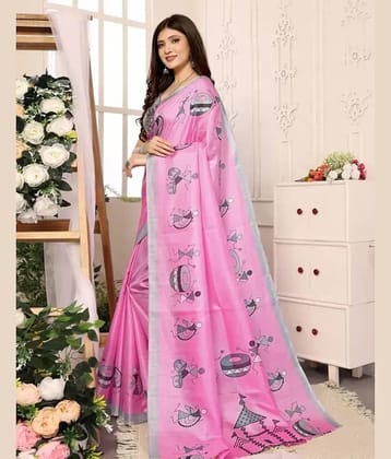 Kanooda Prints Art Silk Printed Regular Saree With Unstitched Blouse Piece ( Pink )