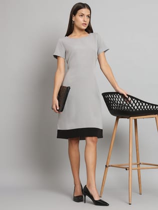 Stretch Color blocked Dress- Grey-S