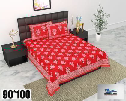 2001-Bedsheet Adda-Pure Cotton Jaipuri Printed Double Bedsheet With 2 Pillow Covers-GUCHHA