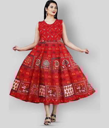 G4Girl - Red Anarkali Cotton Women's Stitched Ethnic Gown ( Pack of 1 )