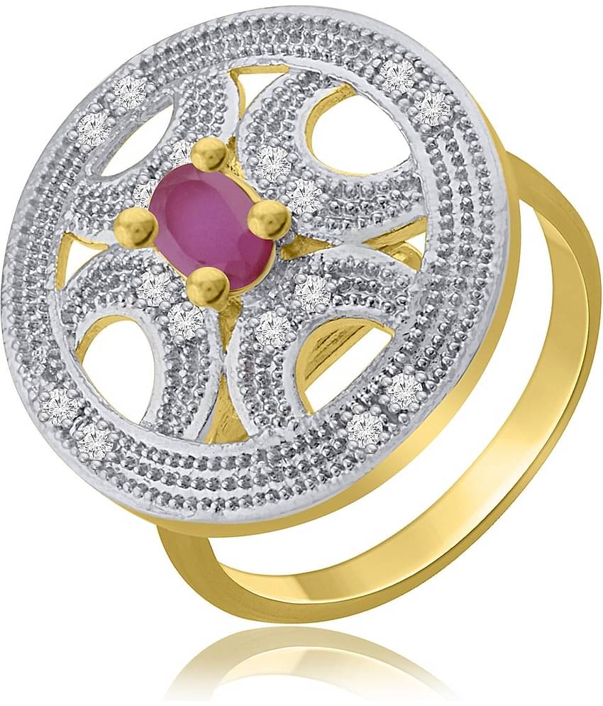 Spargz Contemporary Party Wear Brass Gold Plated CZ Stone Ring For Women