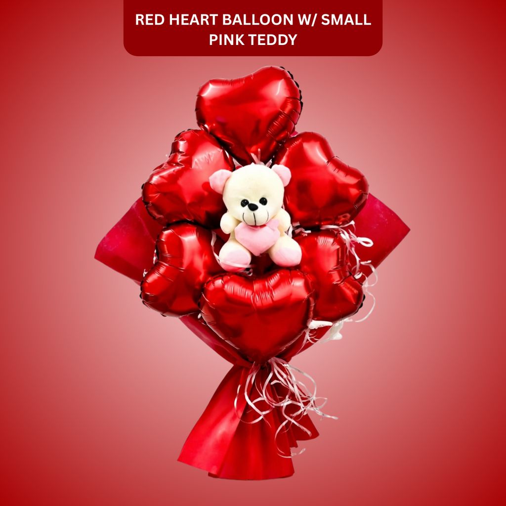 Red Heart Shape Foil Balloon w/ Small Pink Teddy Combo for Valentines Day/ Theme Party - 6PC - Party and Festive Needs | Buy online on ZillyBuy