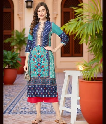 Pannkh - Navy Rayon Women's Straight Kurti ( Pack of 1 )