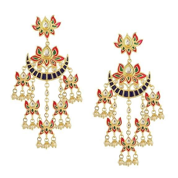 Radiant Multicolor Chandelier Earrings with Kundan and Enamel Detailing