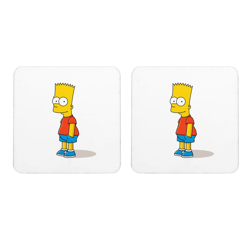 Multicolor Bart Simpson Set Of 2 Square Wooden Coaster