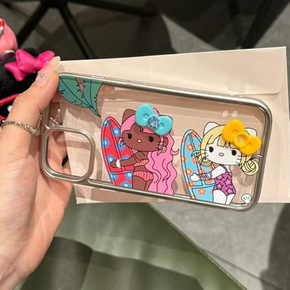 3D Bow Cute Girls Skiing Transparent iPhone Bumper Case-iPhone 13 / iPhone 14