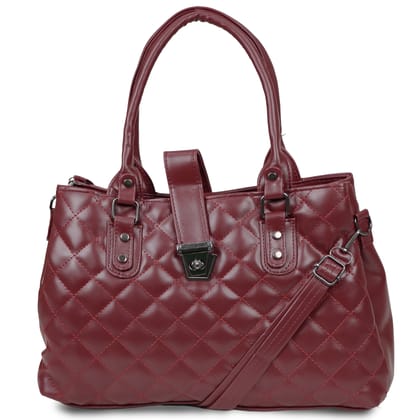 Jothi Sapphire Premium Womens Handbag | 3-Compartment Quilted Tote | Synthetic Leather | Matte Finish | Adjustable & Detachable Strap | Water-Resistant | Maroon