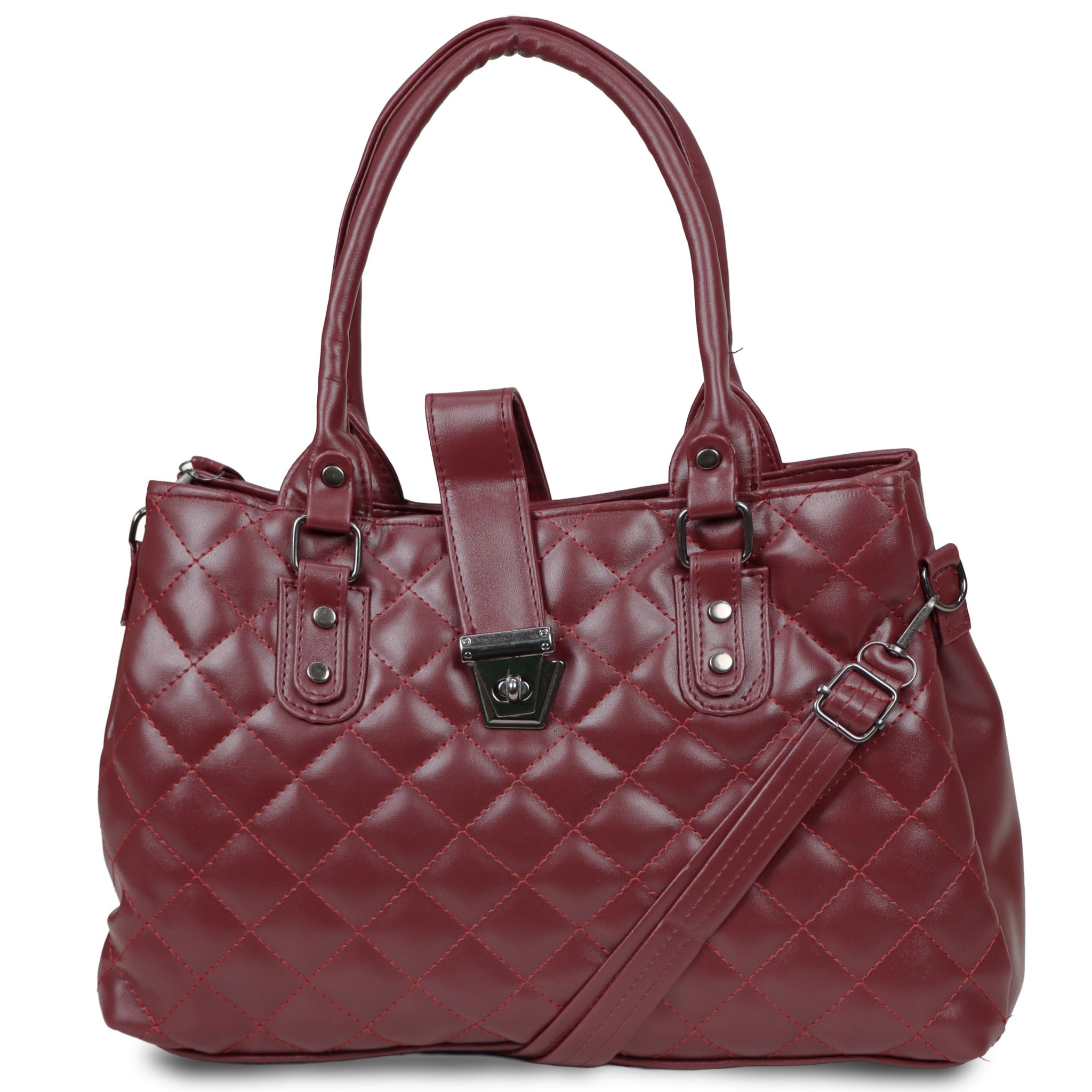 Jothi Sapphire Premium Womens Handbag | 3-Compartment Quilted Tote | Synthetic Leather | Matte Finish | Adjustable & Detachable Strap | Water-Resistant | Maroon