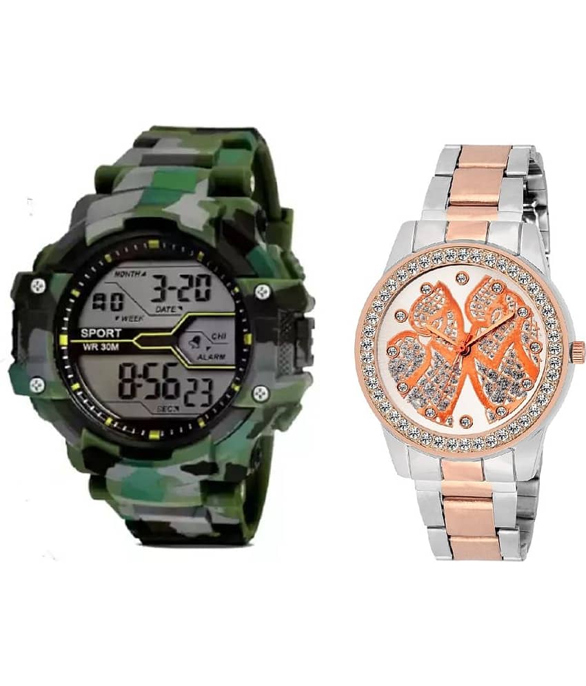 Cosmic - Multicolor PU Analog-Digital Couple's Watch