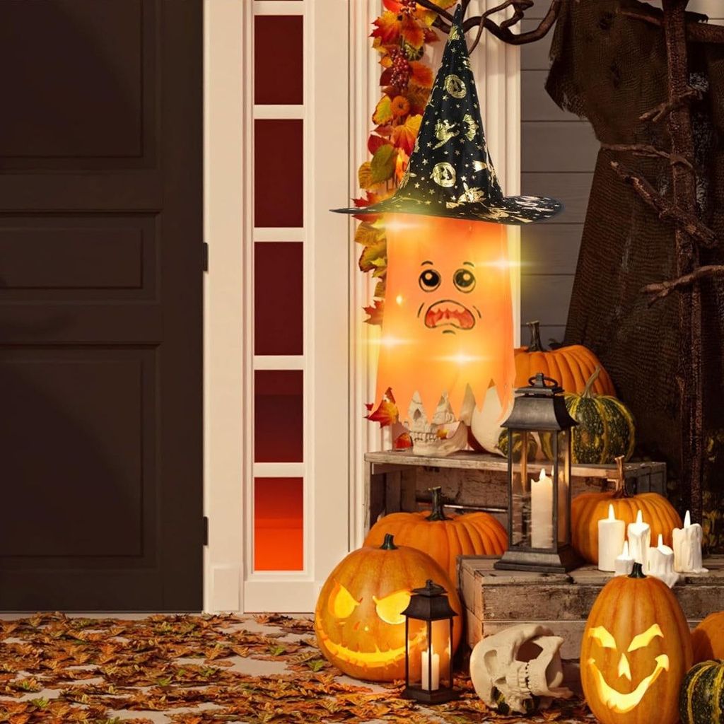 Light Up Orange Hanging Witch Hat for Halloween Decor - 1PC - Party and Festive Needs | Buy online on ZillyBuy
