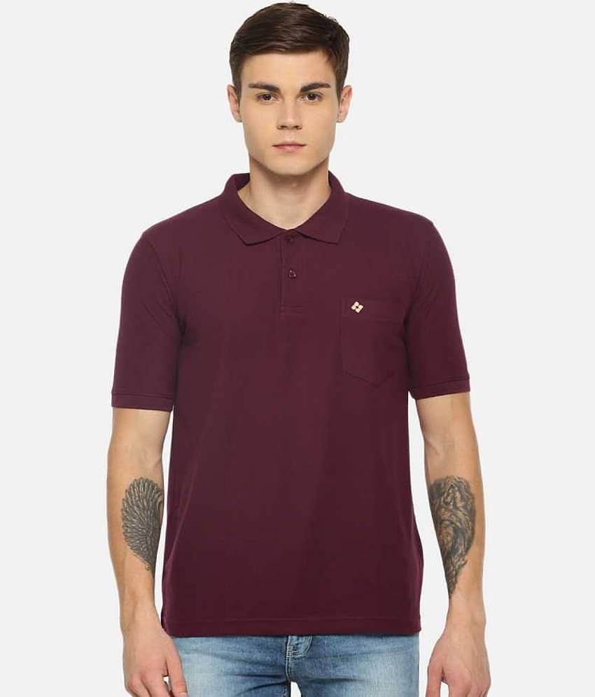 Dollar Cotton Blend Brown Solids Polo T-Shirt