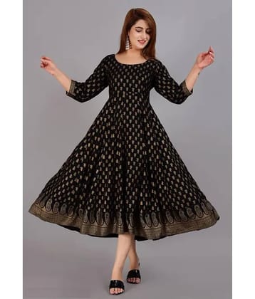 ETZIN Pack of 1 Rayon Printed Anarkali Women's Kurti - ( Black )