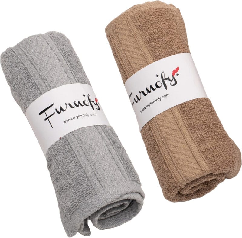 Furnofy Cotton 450 GSM Hand Towel Set Grey, Beige (Pack Of 2)