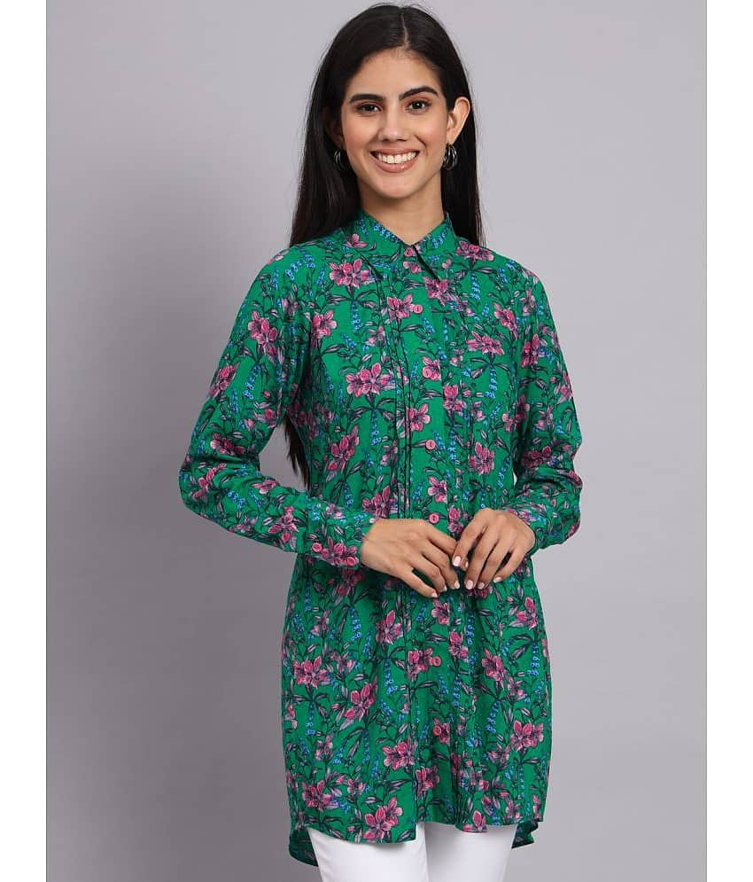 Tissu - Green Rayon Women's Shirt Style Kurti ( Pack of 1 )