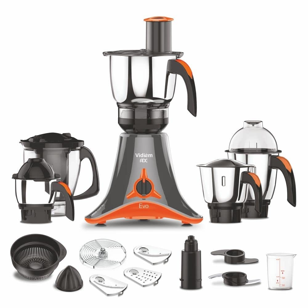 Vidiem EVO ADC Mixer Grinder 612 A | Mixer grinder 750 watt with 5 Jar in-1 Juicer Mixer Grinder | 5 Leakproof Jars with self-lock,for Wet and Dry Spices,Chutneys and Curries | 5 Year Warranty Vidiem EVO ADC Mixer Grinder 612 A | Mixer grinder 750 watt w