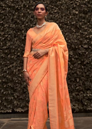 Festive Peach Woven Banarasi Georgette Silk Saree