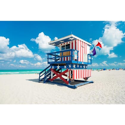 ArtzFolio Lifeguard Hut in South Beach, Miami USA Unframed Premium Canvas Painting-Canvas; Unframed Art / 18inch x 12inch (45.7cms x 30.5cms)