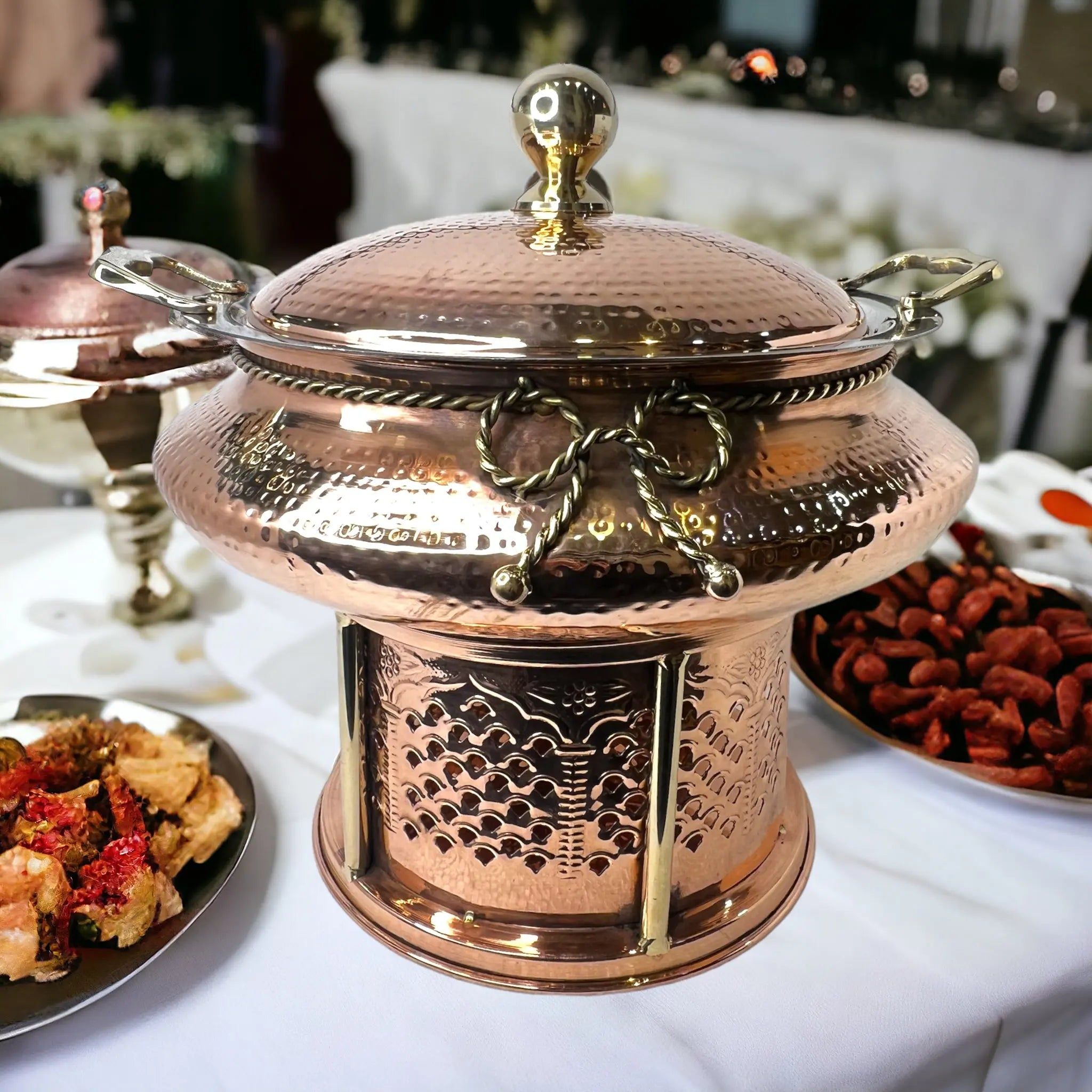 Crockery Wala And Company Copper Steel Chafing Dish Indian Look-4 Litres