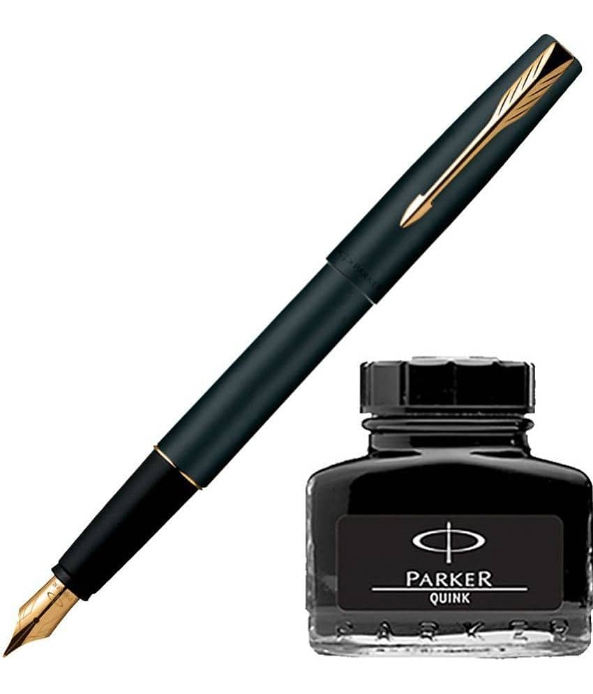 Parker Frontier Matte Black Gt Fountain Pen With Black Quink Ink Bottle (Pack Of 2, Black)