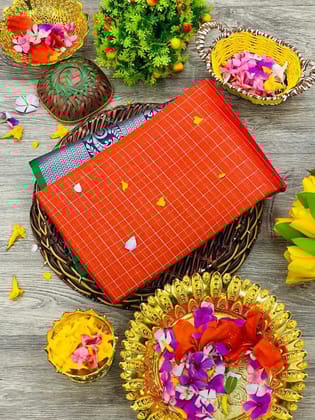 Multicolor Pure Silver Zari Weaving Soft Organza Saree-Orange