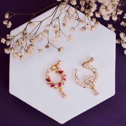 Celestial Bloom Combo Gold Plated Nose pins-Red-White / Gold Plated
