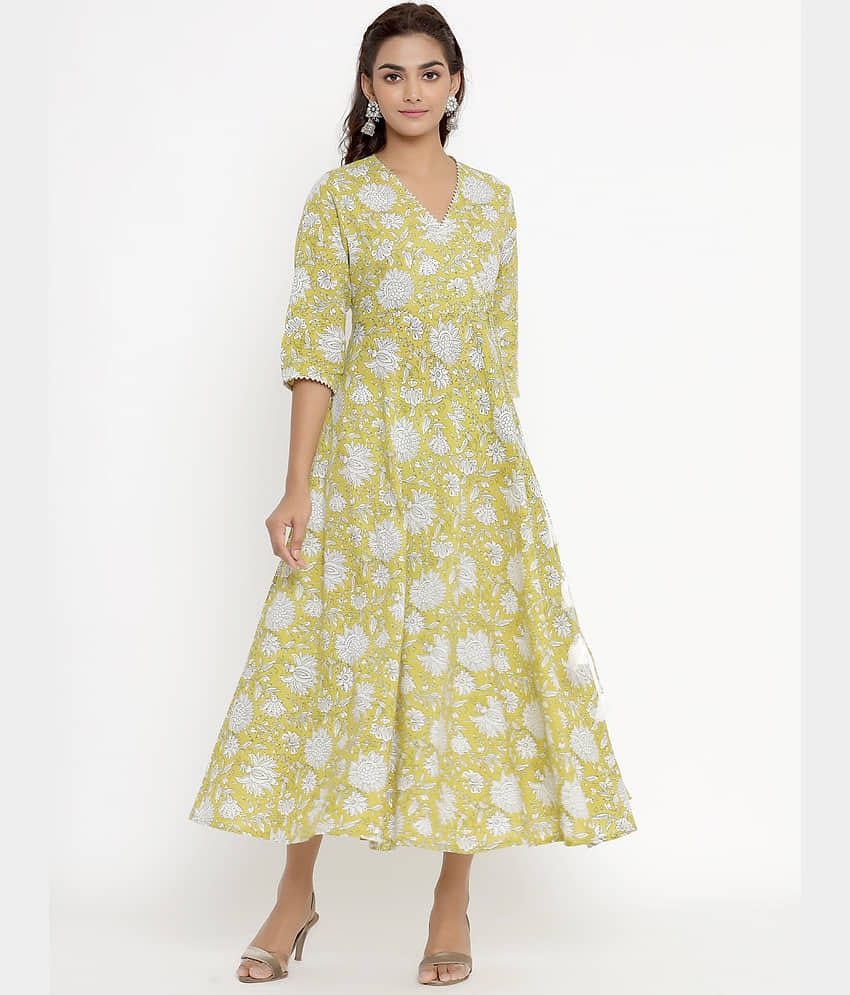 Angiya Yellow Cotton Angrakha Kurti -