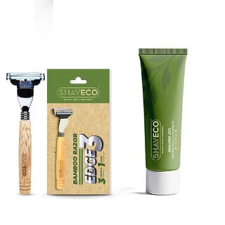 SHAVECO Bamboo EDGE 3 Razor with Extra Cartridge And Natural Aloe Vera And Lemongrass Shaving Gel Combo
