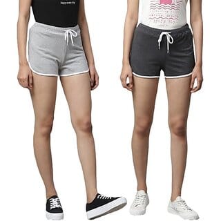 SHE PURE LUXURY WEAR Pack of 2 Solid Women Dark Grey, Grey Hotpants