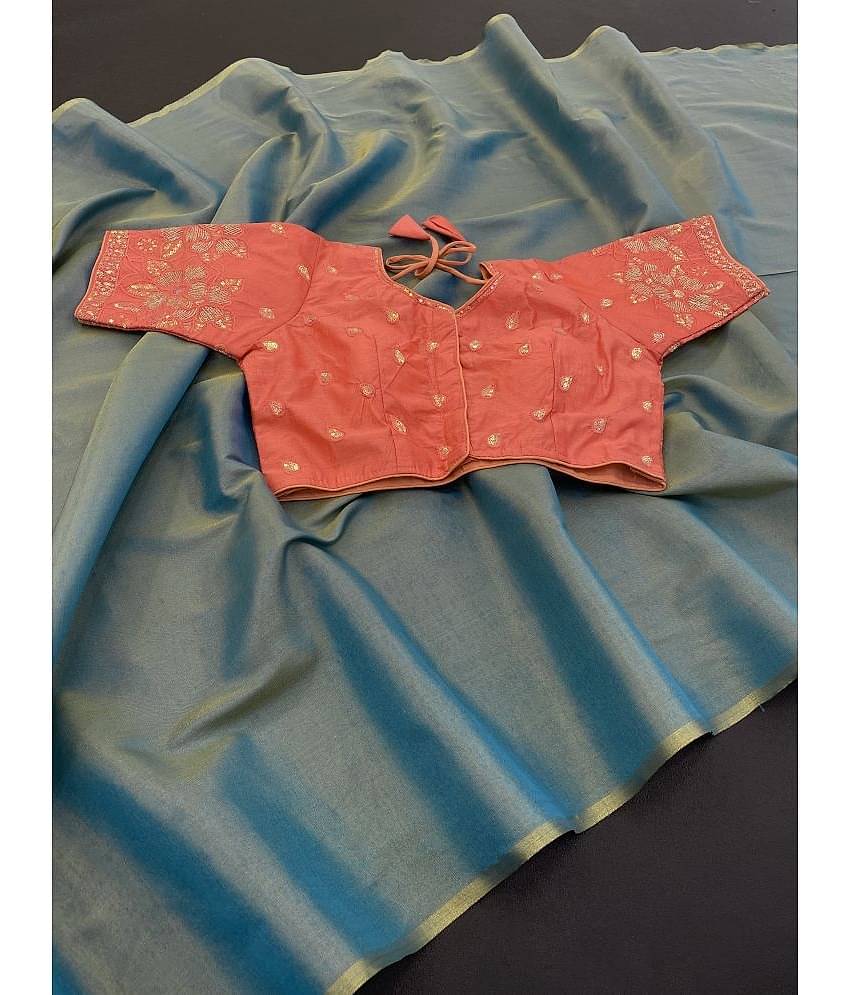 Gullak Art Silk Self Design Saree With Unstitched Blouse Piece ( Aqua Blue )