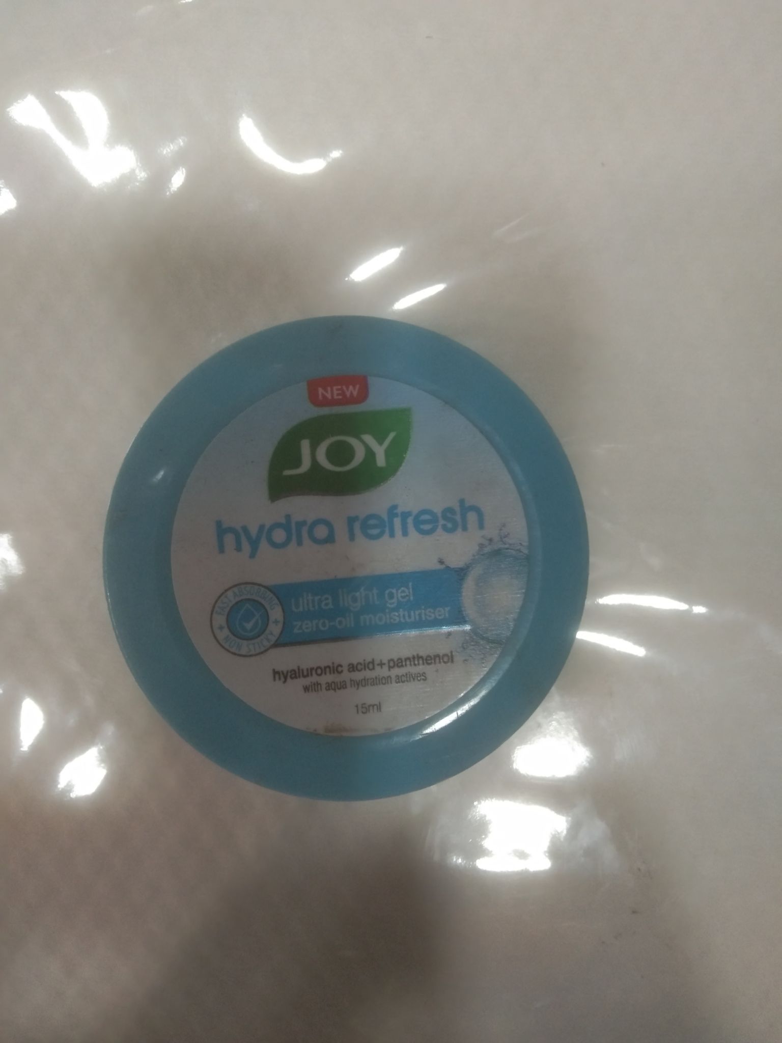Joy Hydra refresh Ultra light gel Zero-oil moisturiser Hyaluronic acid+panthenol With aqua hydration actives 15ml 