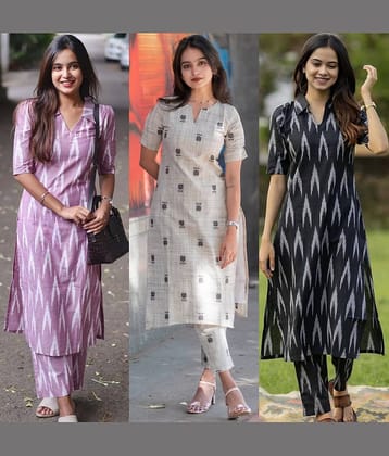 YAGNIK FASHION Women Cotton Printed A-line Kurti With Pants ( Multicolor )