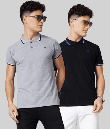 Paul Street Pack of 2 Cotton Slim Fit Solid Half Sleeves Men's Polo T Shirt ( Multicolor )