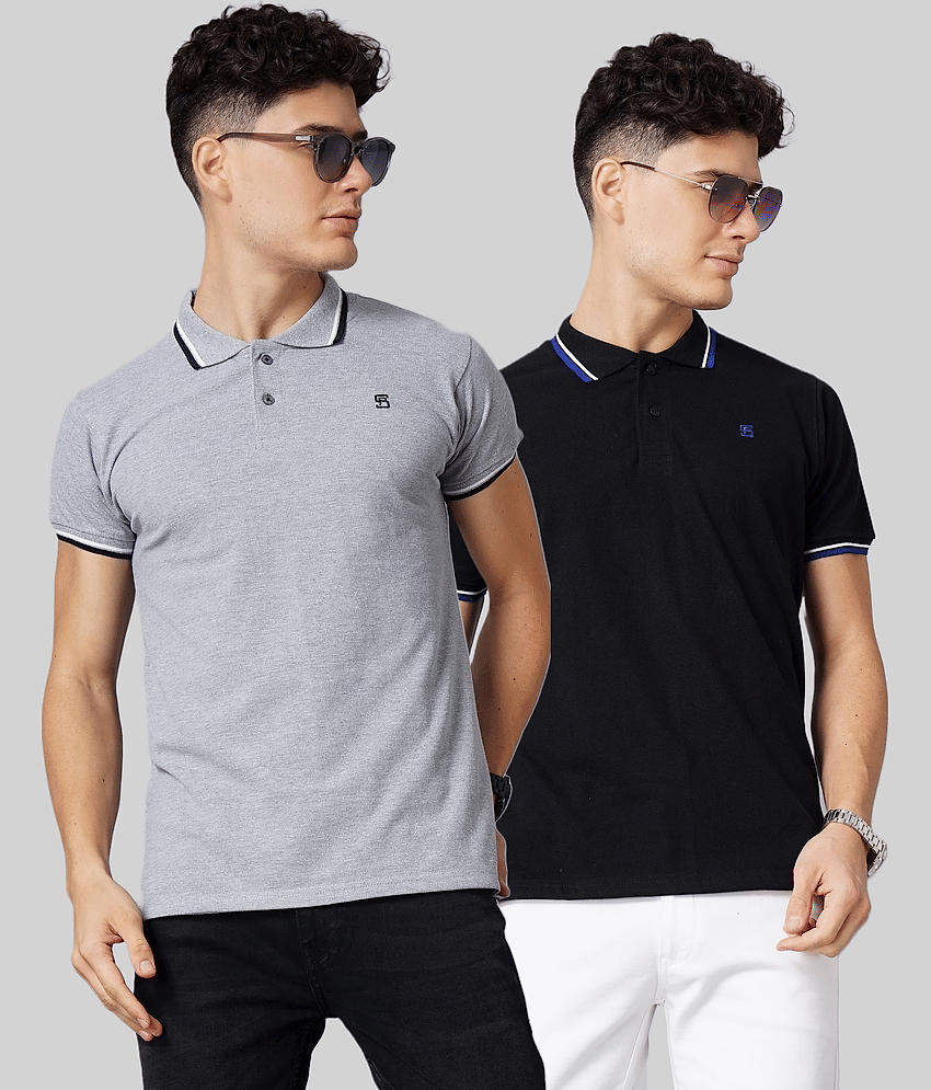 Paul Street Pack of 2 Cotton Slim Fit Solid Half Sleeves Men's Polo T Shirt ( Multicolor )