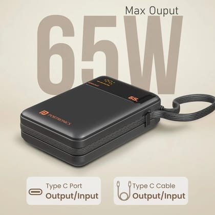 Portronics Ignis 65 20000 mAh 65W Fast Charging Power Bank with Built-in Type-C Cable, USB-C PD, LED Display Portronics Ignis 65 20000 mAh 65W Fast Charging Power Bank with Built-in Type-C Cable, USB-C PD, LED Display