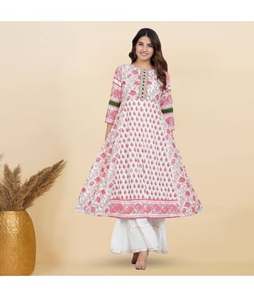 Yash Gallery Rayon Printed Anarkali Women's Kurti - White ( Pack of 1 )