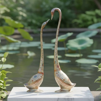 Handmade Brass Duck Pair Decorative Statue for Gift Purpose, Height : 32 Inch (ANMAS219 D)