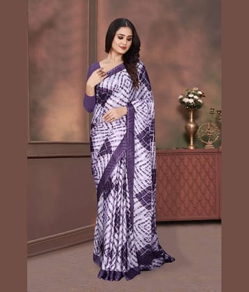 JIHANA FAB Georgette Printed Saree With Unstitched Blouse Piece ( Purple )
