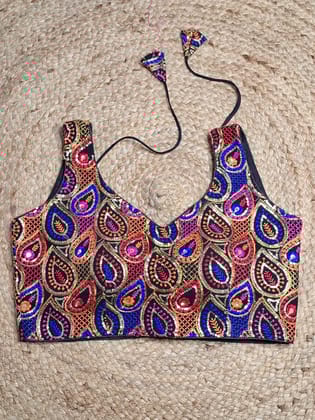 Black Colour Designer Women Padded Blouse with Multi Colour Thread & Sequence work and Sleeve Attached (36 Inch Bust Size)-One size / Black