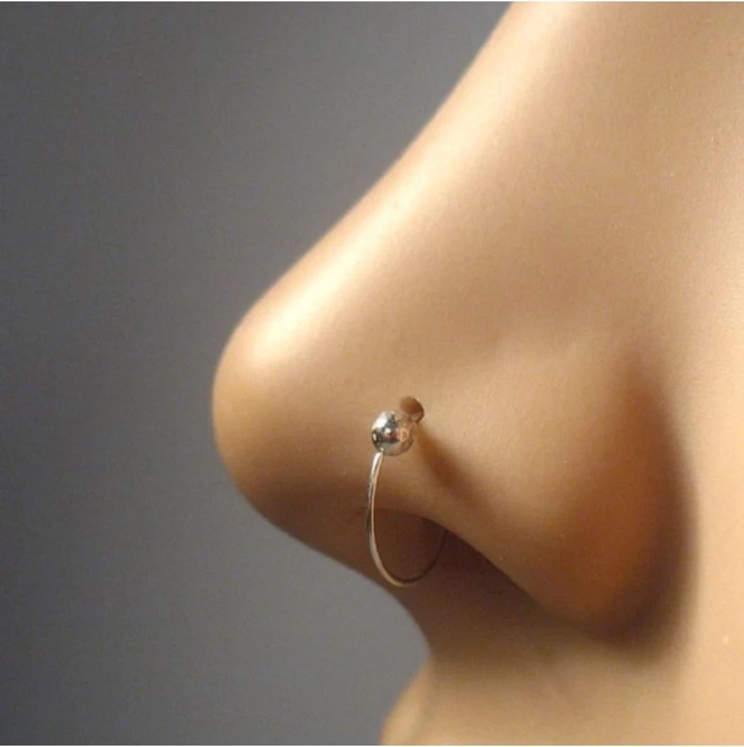 Gold-Plated, Rhodium Plated Brass, Metal, Alloy, Stone Nose Ring One Boll Silver Pack of 1
