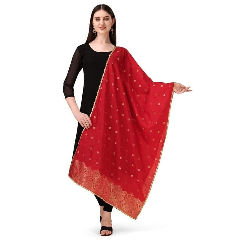 Women's Silk Pure Zari weaving Duppatta (Red, Leangth: 2-2.3 Mtrs)-PID44933