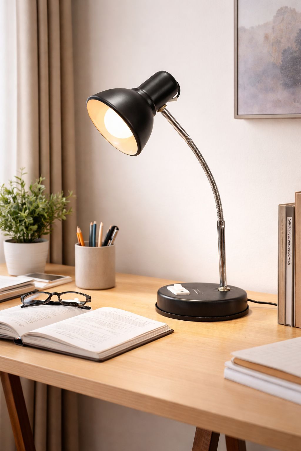 SPARKWORLD Jyoti Black Metal Study Lamp with Bulb Adjustable Table Lamp for Study, Work & Reading | Size: 15x 44 cm