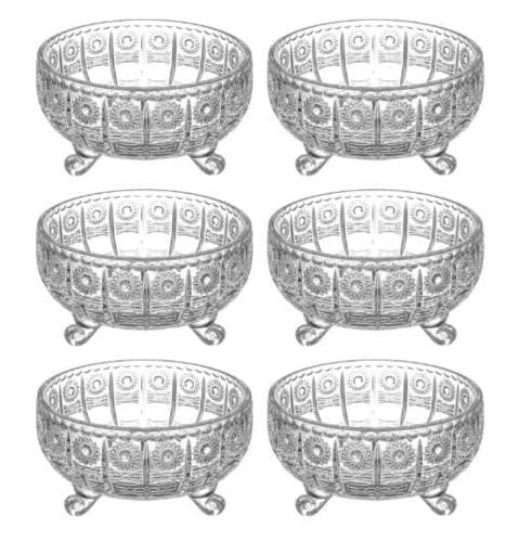 Sweets Serving Bowls | Crystal Glass Cups | 100 ML | Medium Size Bowl for Snacks, Pudding, Dessert, Fruits and Other Kitchen Purpose | Set of 6